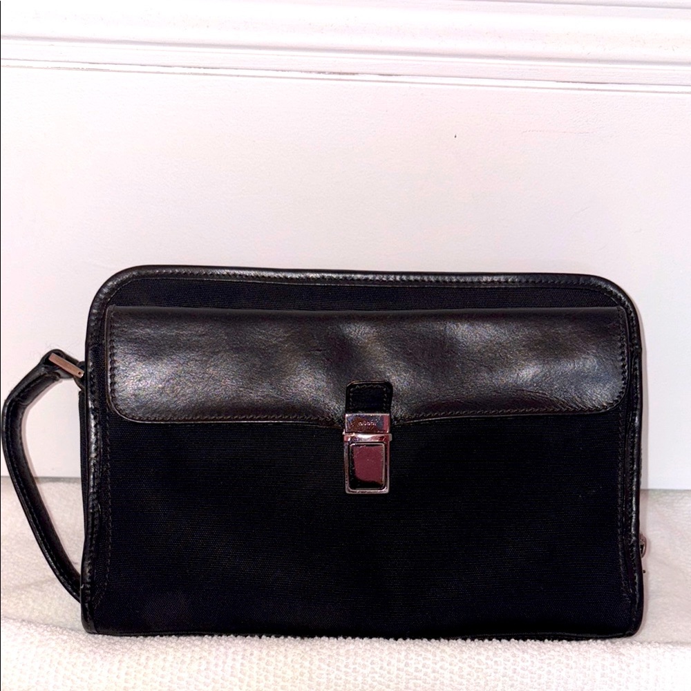 Authentic GUCCI Vintage Clutch Hand Bag Purse Nylon Leather Wristlet